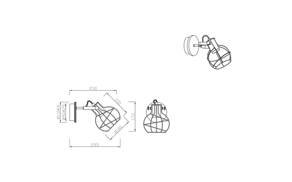 HLW LED LED Wall Spotlight Trion Madrid - Matte Silver, Aluminum, E27 Fitting, 1-light