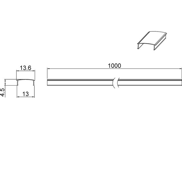 Transparante kunststof afdekrail 100 cm voor LED lampen en stoffen kap, geschikt voor wand en plafondmontage