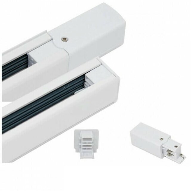 Witte 3-fase spanningsrail van 2 meter aluminium met voedingsconnector en eindstukken IP20 bescherming Witte 3-fase spanningsrail van 2 meter aluminium met voedingsconnector en eindstukken IP20 bescherming