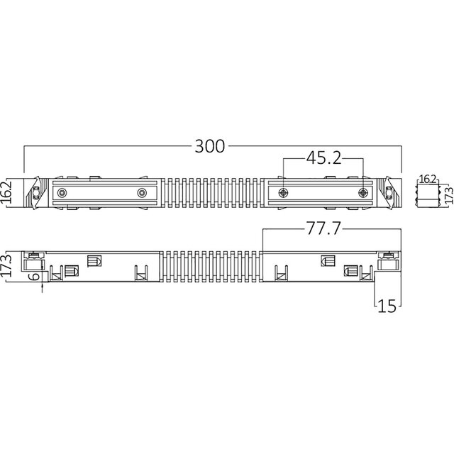 Zwarte flexibele connector voor LED track rails geschikt voor 48V laagspanningssystemen met strakke afwerking