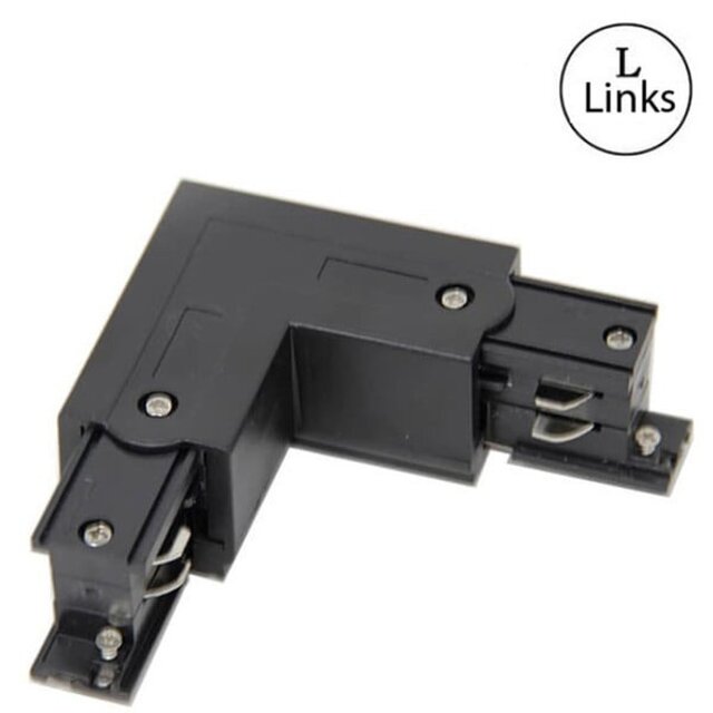 Zwarte links uitvoering spanningsrail doorverbinder 3 fase voor LED lamp binnenverlichting 220-240V 50/60Hz