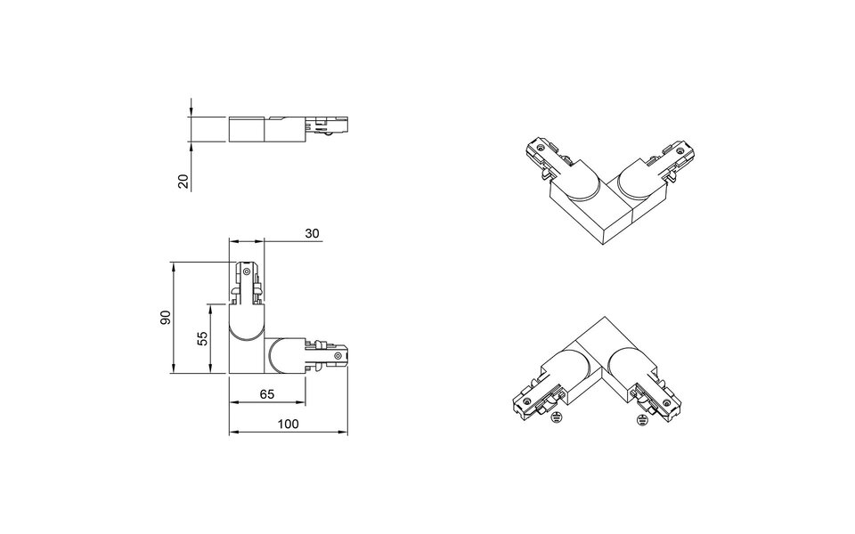 HLW LED Matte Black Power Rail Connector - 2 Phase, Beam Angle Adjustable HLW LED Matte Black Power Rail Connector - 2 Phase, Beam Angle Adjustable