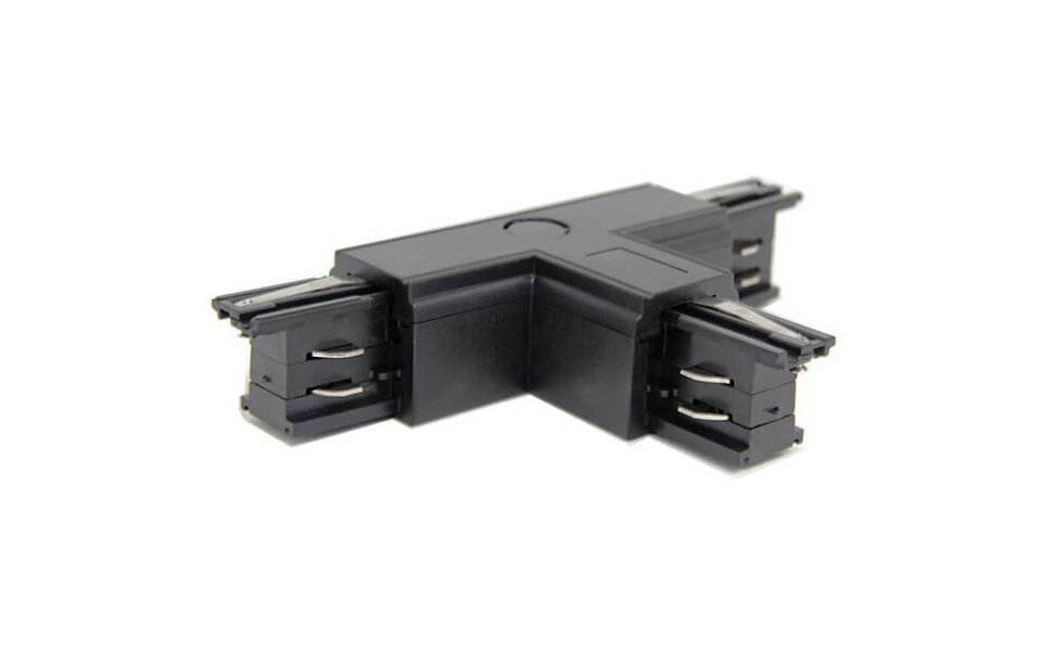 HLW LED Spanningsrail Doorverbinder T Koppeling Rechts - Zwart 3 Fase voor LED lamp & Zwarte Vloerlamp