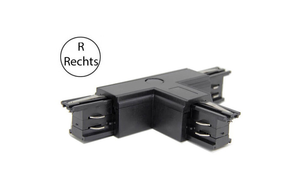 HLW LED Spanningsrail Doorverbinder T Koppeling Rechts - Zwart 3 Fase voor LED lamp & Zwarte Vloerlamp