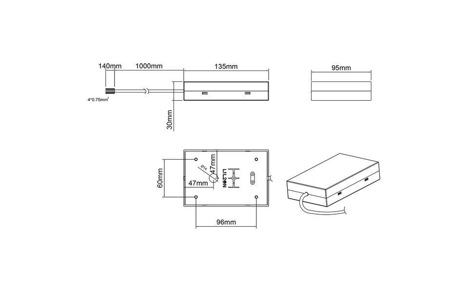 HLW LED Flexible Power Rail Power Connector Matte Titanium - 2 Phase, 600W, Perfect for LED lamp