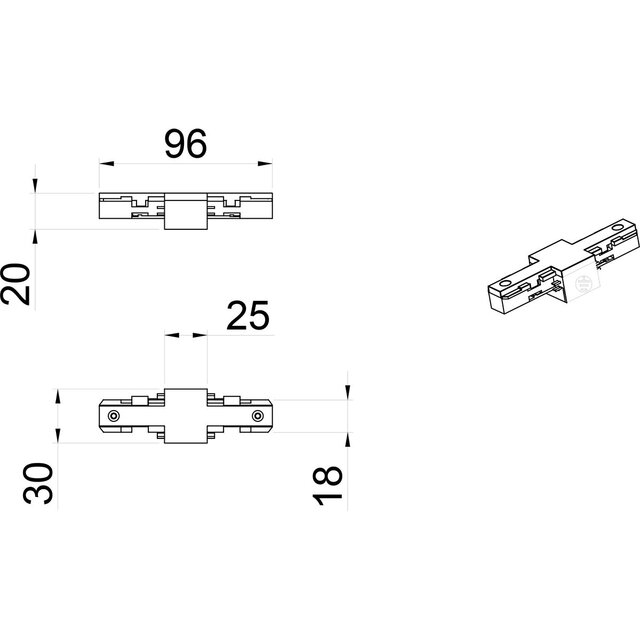 HLW LED Mat Witte Spanningsrail Doorverbinder - Trion Dual Rechte Connector 2 Fase