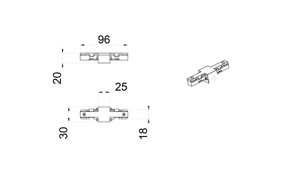 HLW LED Matte White Power Rail Connector - Trion Dual Straight Connector 2 Phase
