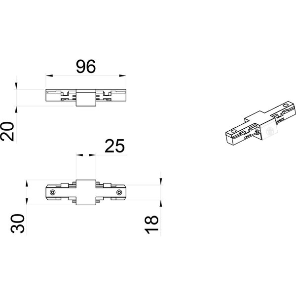 HLW LED Spanningsrail Doorverbinder Trion Dual - Rechte Connector 2-Fase Mat Titaan voor LED lamp