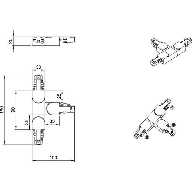 HLW LED Spanningsrail Doorverbinder Mat Titaan - T Connector 2 Fase voor LED Lamp HLW LED Spanningsrail Doorverbinder Mat Titaan - T Connector 2 Fase voor LED Lamp