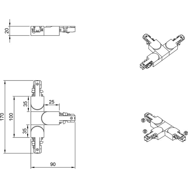 HLW LED Power rail connector LED lamp - 2-Phase T Connector in Matte Titanium HLW LED Power rail connector LED lamp - 2-Phase T Connector in Matte Titanium