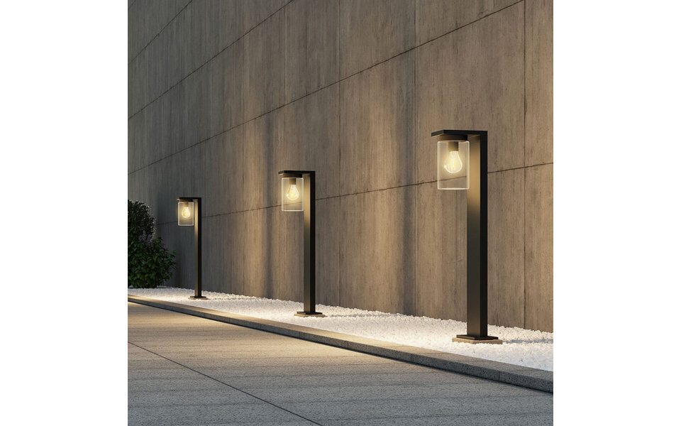 HLW LED LED Tuinverlichting met Dag en Nacht Sensor - Staande Buitenlamp - Trion Ardola - E27 Fitting - Spatwaterdicht IP44 - Rechthoek - Mat Zwart - Aluminium