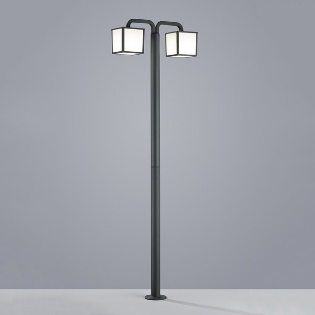 Staande mat antraciete LED buitenlamp met 2 lichtpunten, 10W, 800 lumen, warm wit 3000K, waterdicht IP54