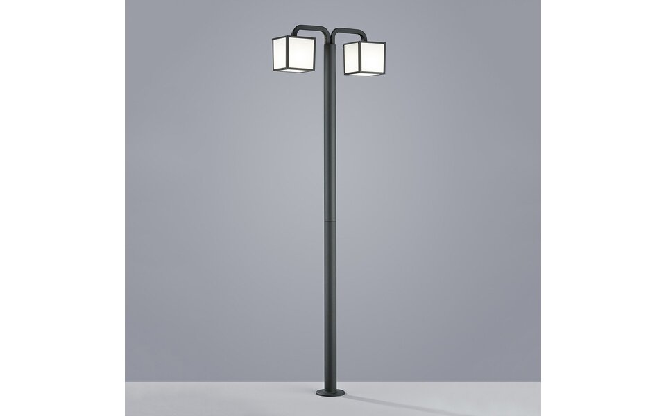 HLW LED LED Tuinverlichting - Staand Buitenlamp - Trion Cubirino - 10W - E27 Fitting - Warm Wit 3000K - 2-lichts - Waterdicht IP54 - Mat Antraciet - Aluminium |