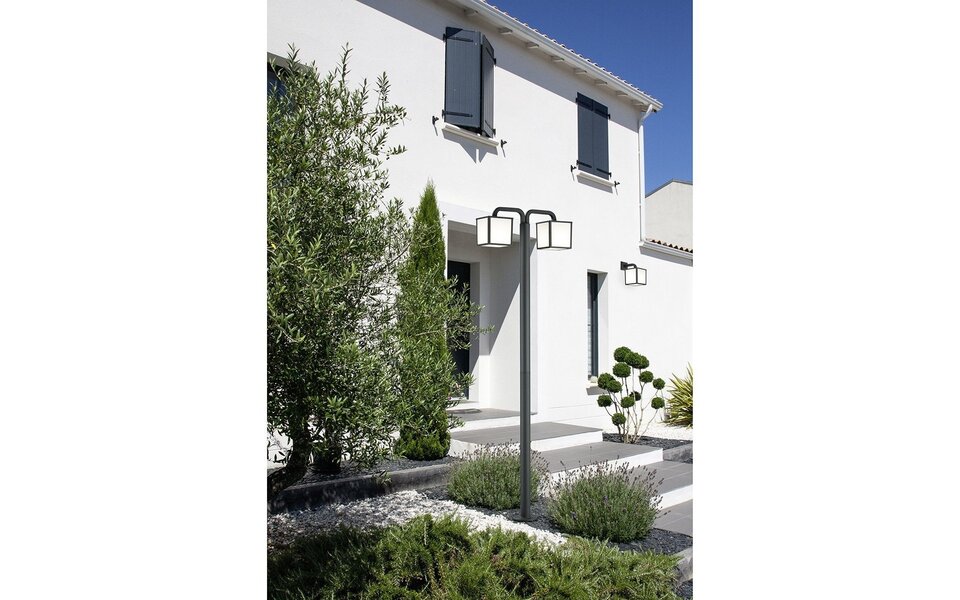 HLW LED LED Tuinverlichting - Staand Buitenlamp - Trion Cubirino - 10W - E27 Fitting - Warm Wit 3000K - 2-lichts - Waterdicht IP54 - Mat Antraciet - Aluminium |