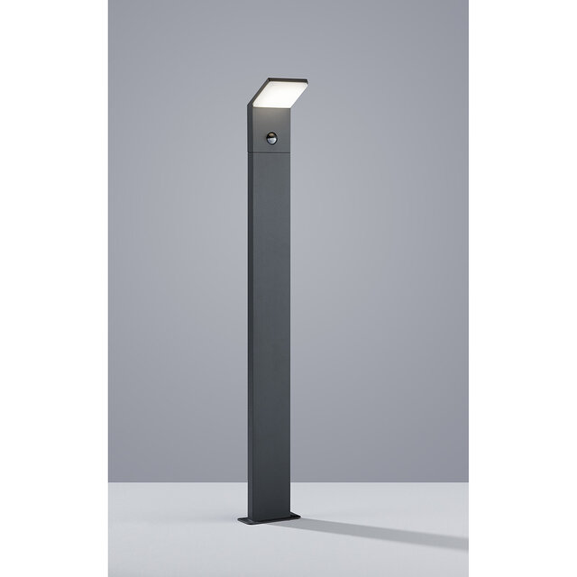 Staande mat antraciete LED tuinverlichting met bewegingssensor, 8W warm wit licht, waterdicht IP54, aluminium behuizing