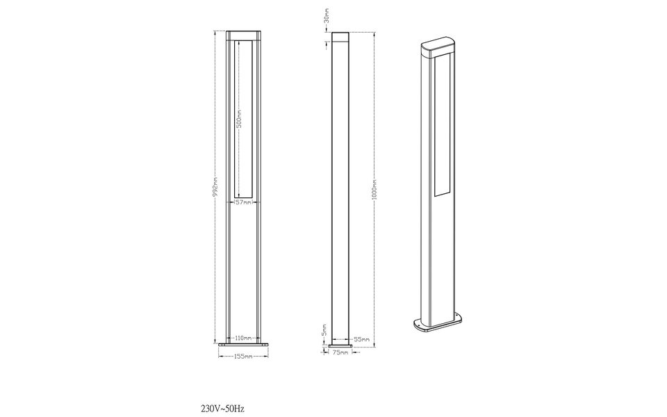 HLW LED Sustainable LED Floor Lamp & Garden Wall Lamp 10W - Trion Rhinon XL, Matt Anthracite