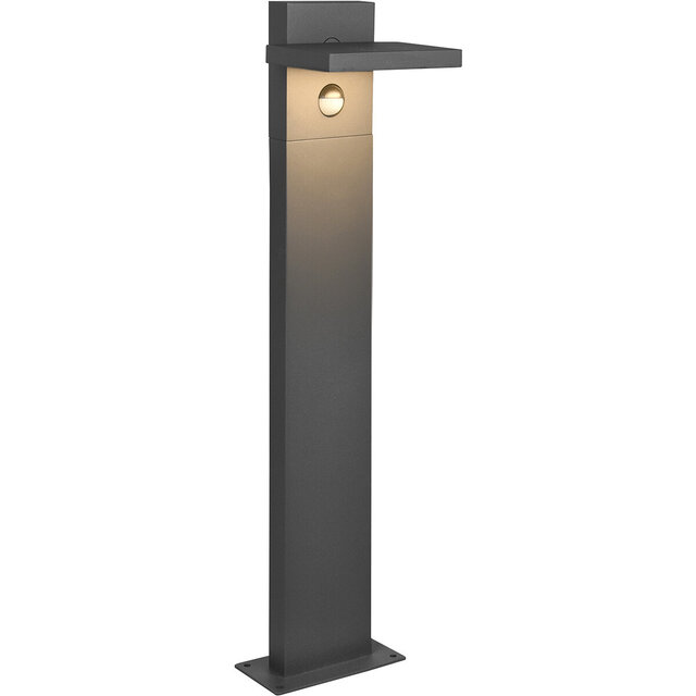 Staande rechthoekige mat antraciete aluminium buitenlamp met 8W warm wit LED en draaibare bewegingssensor