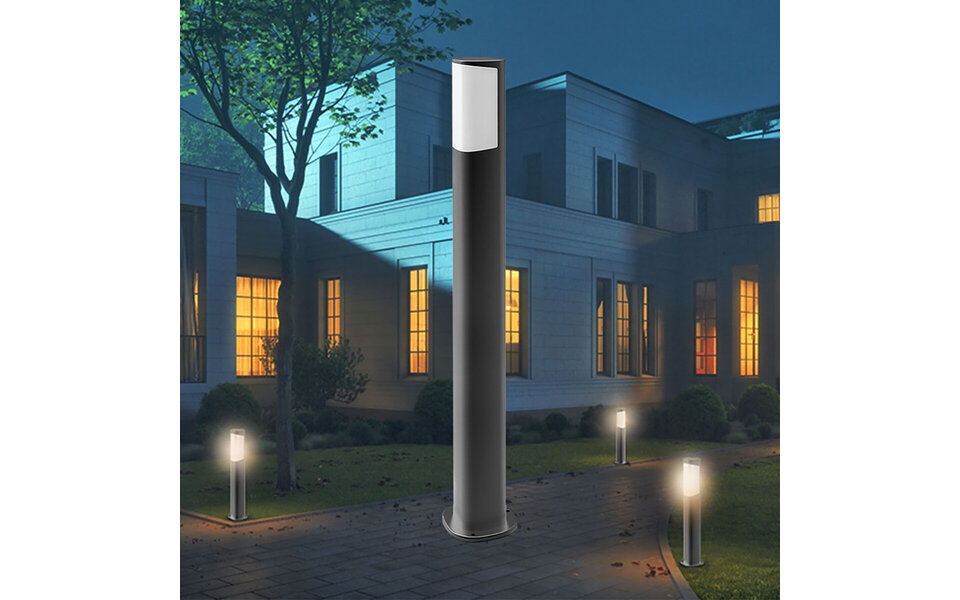 HLW LED LED Tuinverlichting - Staande Buitenlamp - Brinton Tarin - 7W - Warm Wit 3000K - Mat Antraciet - Rond - Aluminium - 80cm |