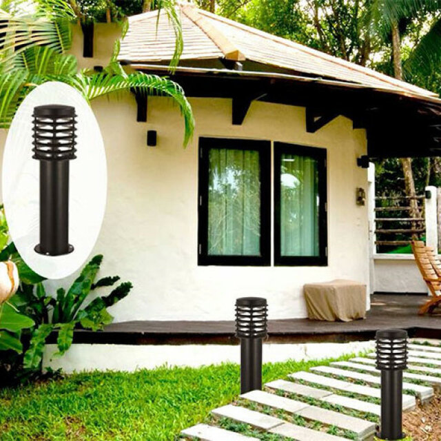 Ronde staande buitenlamp van roestvrij staal met E27 fitting en warm wit LED-licht 2700K 4W Ronde staande buitenlamp van roestvrij staal met E27 fitting en warm wit LED-licht 2700K 4W