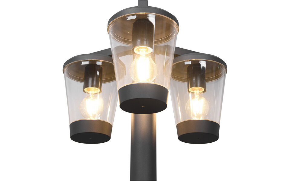 HLW LED LED Tuinverlichting - Staande Buitenlamp - Trion Civonu - E27 Fitting - 3-lichts - Spatwaterdicht IP44 - Rond - Mat Antraciet - Aluminium