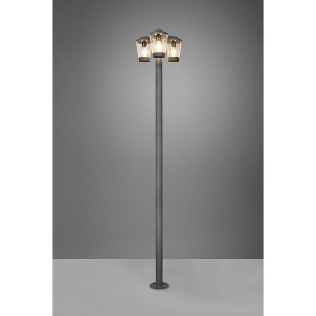 HLW LED LED Tuinverlichting - Staande Buitenlamp - Trion Civonu - E27 Fitting - 3-lichts - Spatwaterdicht IP44 - Rond - Mat Antraciet - Aluminium