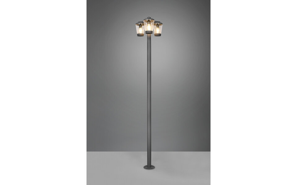 HLW LED LED Tuinverlichting - Staande Buitenlamp - Trion Civonu - E27 Fitting - 3-lichts - Spatwaterdicht IP44 - Rond - Mat Antraciet - Aluminium