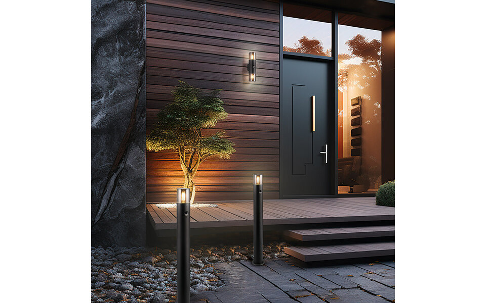 HLW LED LED Tuinverlichting - Staande Buitenlamp - Trion Sicho XL - E27 Fitting - Bewegingssensor - Rond - Mat Zwart - Aluminium