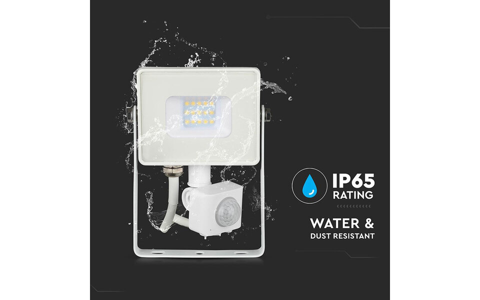 HLW LED LED Construction Lamp 10W with Sensor, Warm White 3000K - Matte White Aluminum, PIR Sensor HLW LED LED Construction Lamp 10W with Sensor, Warm White 3000K - Matte White Aluminum, PIR Sensor