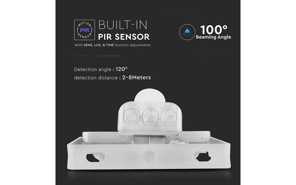 HLW LED LED Bouwlamp 10W met Sensor, Warm Wit 3000K - Mat Wit Aluminium, PIR Sensor