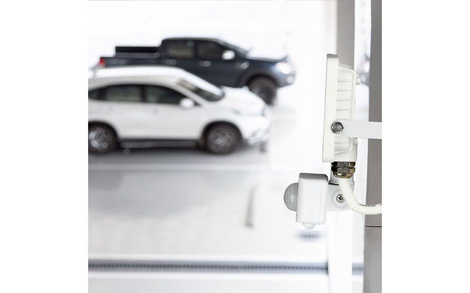 HLW LED LED Bouwlamp 10W met Sensor, Warm Wit 3000K - Mat Wit Aluminium, PIR Sensor