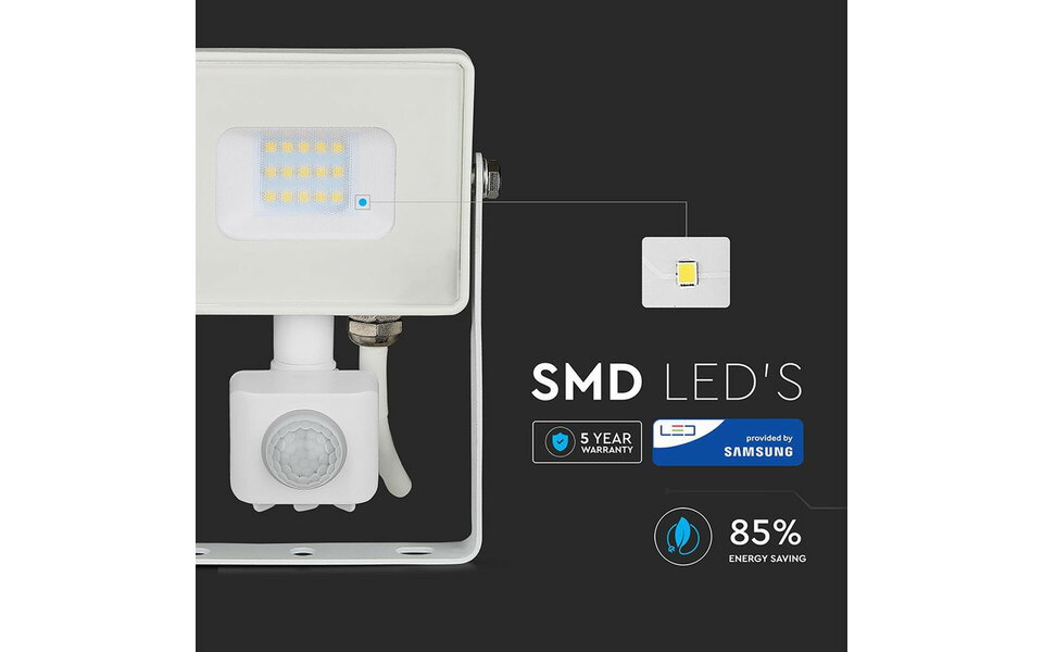 HLW LED LED Bouwlamp 10 Watt met Sensor - Natuurlijk Wit 4000K Mat Wit Aluminium