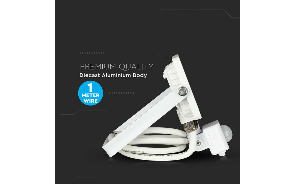 HLW LED LED Bouwlamp 10 Watt met Sensor - Natuurlijk Wit 4000K Mat Wit Aluminium