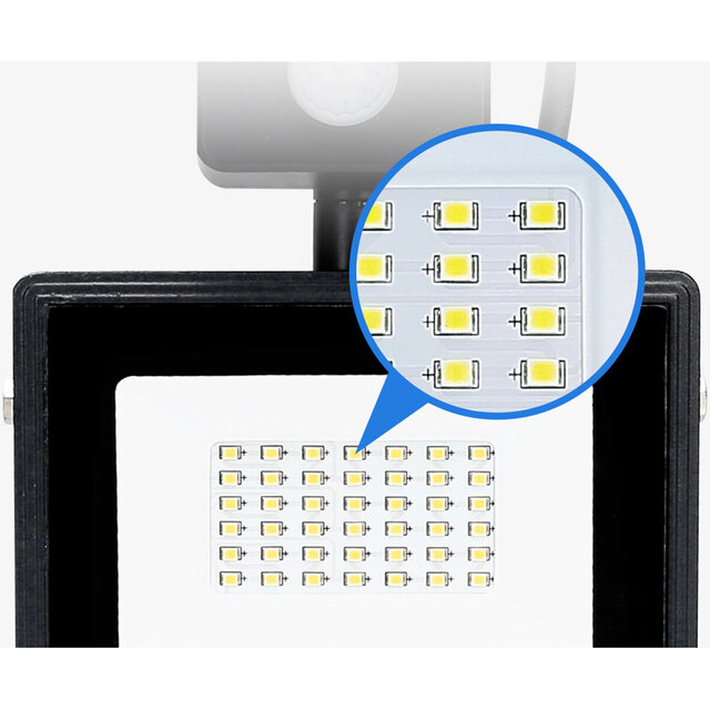 HLW LED LED Construction Lamp & LED Wall Lamp with Sensor, Waterproof IP65, Cool White 6000K, Matte Black - 50 Watt