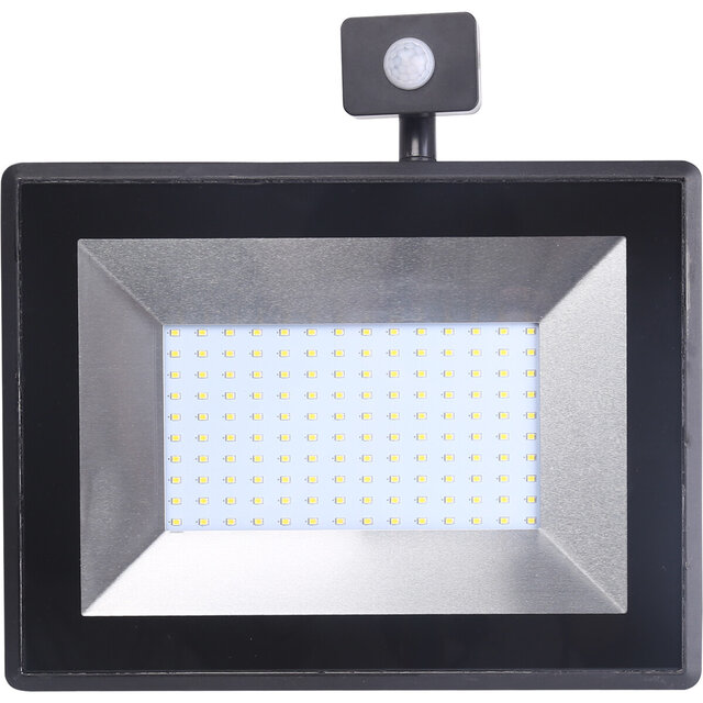 Mat zwarte LED bouwlamp en wandlamp 100W met bewegingssensor en 4000K neutraal wit licht Mat zwarte LED bouwlamp en wandlamp 100W met bewegingssensor en 4000K neutraal wit licht