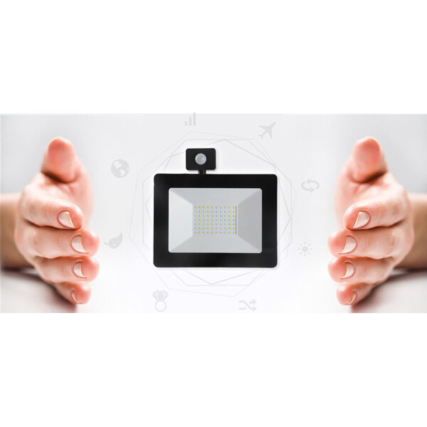 HLW LED LED Bouwlamp & LED Wandlamp met Sensor - 100W, IP65 Waterdicht, Neutraal Wit, Mat Zwart HLW LED LED Bouwlamp & LED Wandlamp met Sensor - 100W, IP65 Waterdicht, Neutraal Wit, Mat Zwart