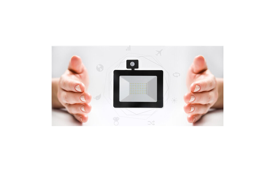 HLW LED LED Construction Lamp, Black & White Wall Lamp with Sensor, IP65 Waterproof, Cool White 6000K