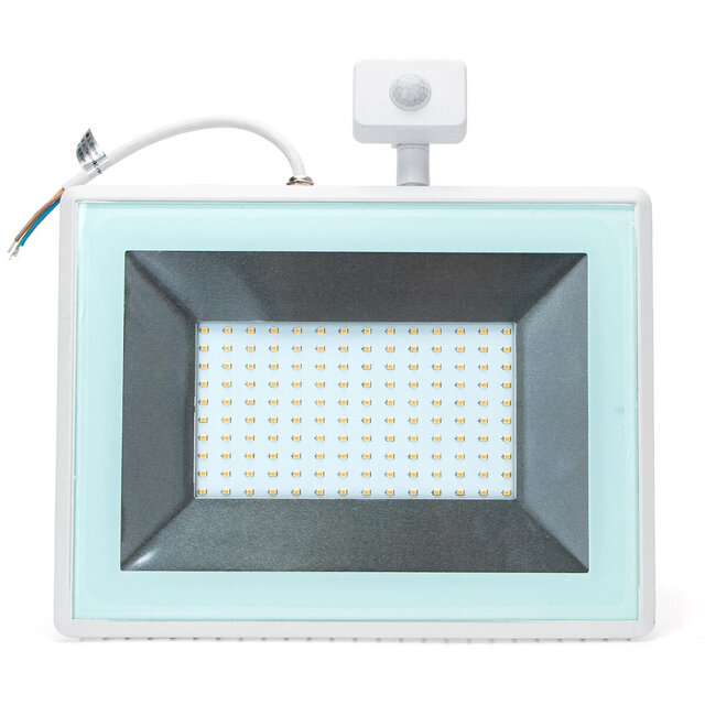 vierkante zwarte LED bouwlamp 100W met bewegingssensor en natuurlijk wit licht 4000K vierkante zwarte LED bouwlamp 100W met bewegingssensor en natuurlijk wit licht 4000K