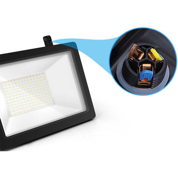 HLW LED LED Bouwlamp 100W met Sensor - Mat Zwarte LED Bouwlamp, Waterdicht IP65, Neutraal Wit