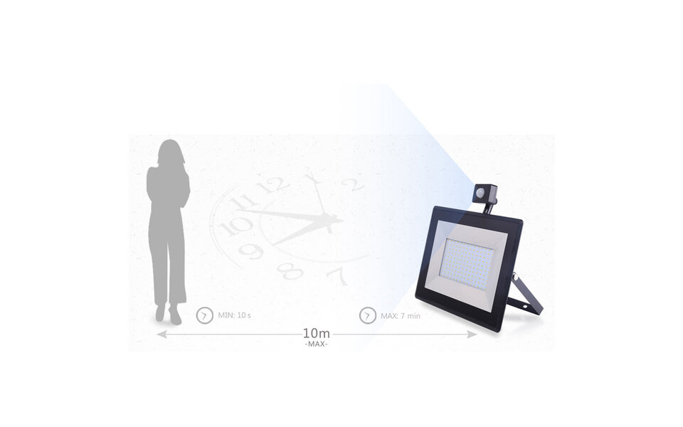 HLW LED Waterproof LED Construction Lamp & Wall Lamp with Sensor, IP65, Neutral White 4000K, Matte Black