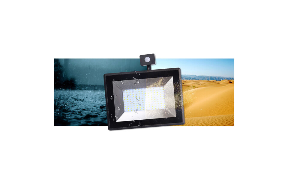 HLW LED Waterproof LED Construction Lamp & Wall Lamp with Sensor, IP65, Neutral White 4000K, Matte Black