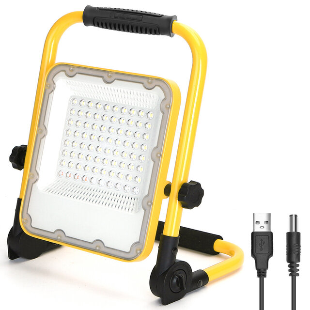 Dimbare 50W LED bouwlamp op accu met verstelbaar statief en waterdichte behuizing in zwart
