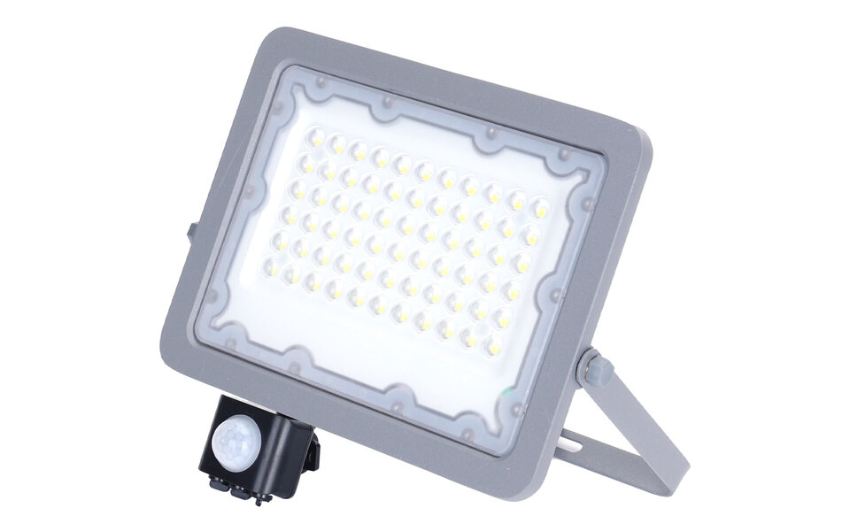 HLW LED Waterdichte LED Bouwlamp 50W met Sensor, Koud Wit 6500K - Aluminium