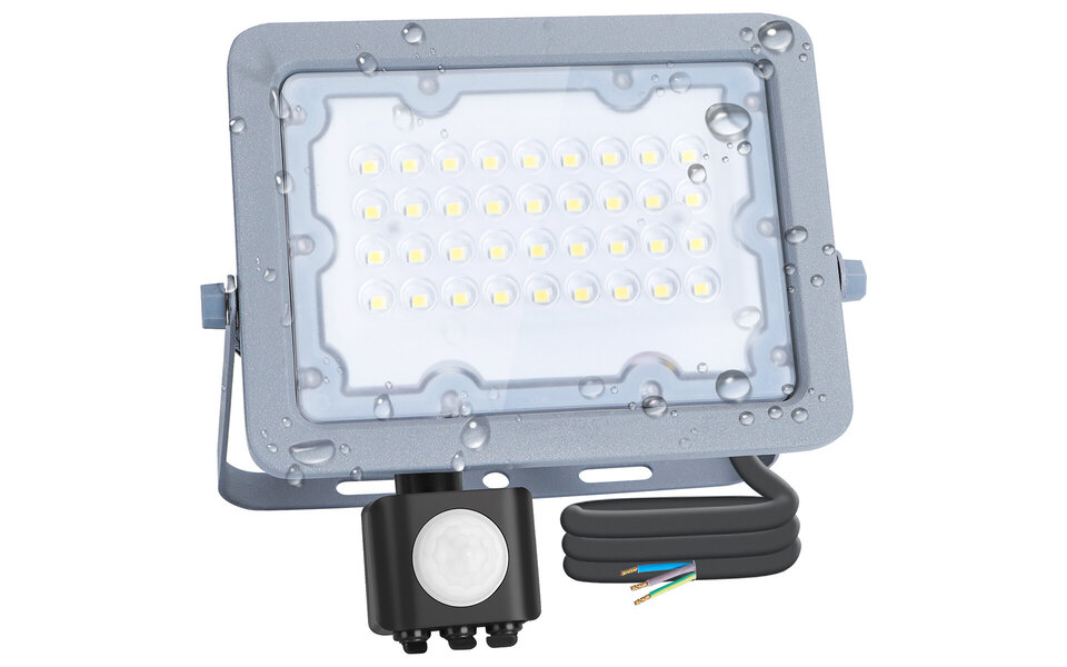 HLW LED Waterproof LED Construction Lamp with Sensor 30W - Cool White 6500K - Adjustable & Aluminum