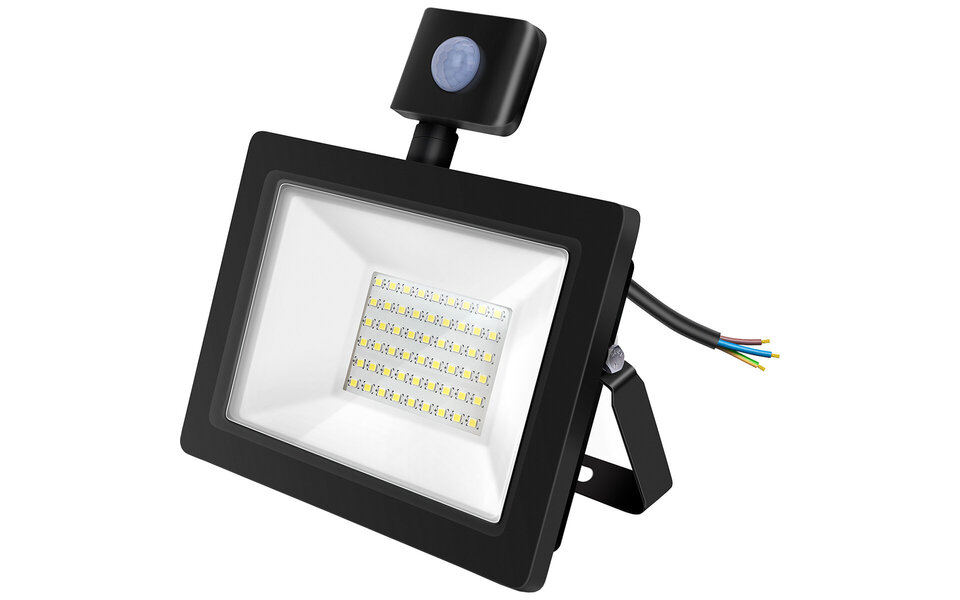 HLW LED LED Lamp 30W Bouwlamp met Sensor - Zwarte & Witte Vloerlamp, Waterdicht IP65, Koud Wit 6000K