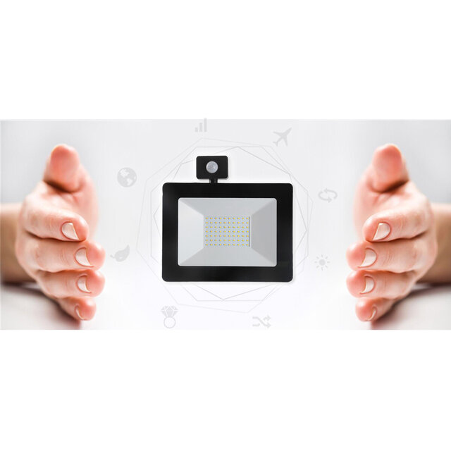 HLW LED LED Lamp 30W Construction Lamp with Sensor - Black & White Floor Lamp, Waterproof IP65, Cool White 6000K