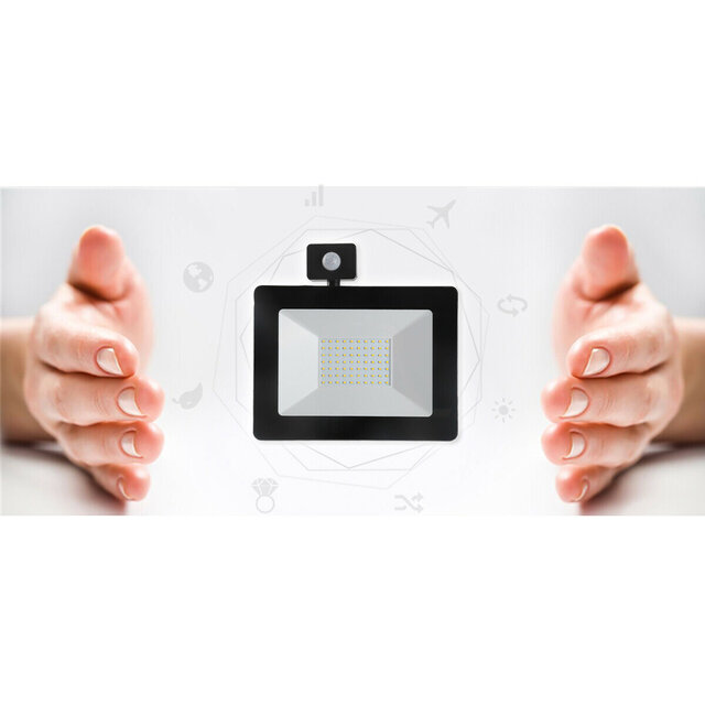 HLW LED LED Construction Lamp, Black & White Floor Lamp and LED Wall Lamp with Sensor, IP65 Waterproof, Cool White 6000K