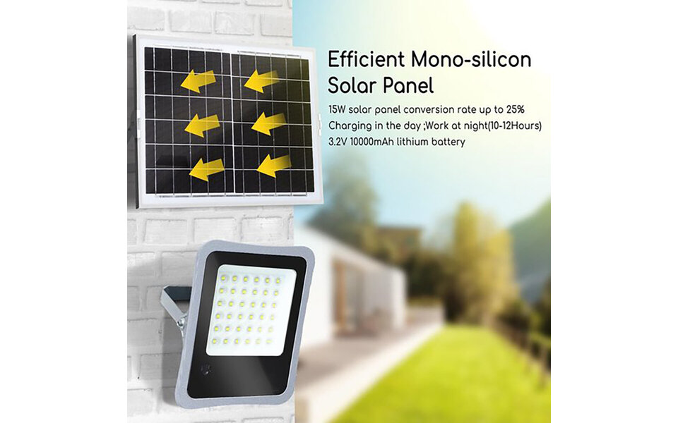 HLW LED LED Floodlight 100W Solar - Waterdichte LED Vloer- & Wandlamp IP65, Koud Wit Daglicht 6000K