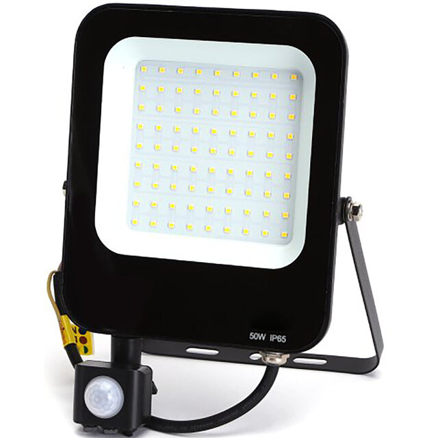 Zwarte LED bouwlamp en wandlamp met bewegingssensor 50W 4700 lumen 4000K IP65 waterdicht