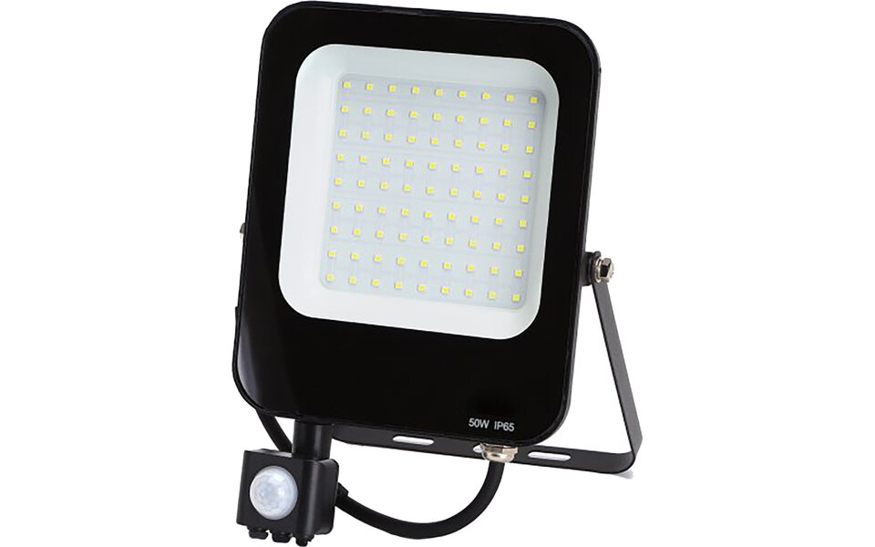HLW LED LED Bouwlamp en Wandlamp met Sensor 50W - Mat Zwart, Waterdicht IP65, Koud Wit 6000K