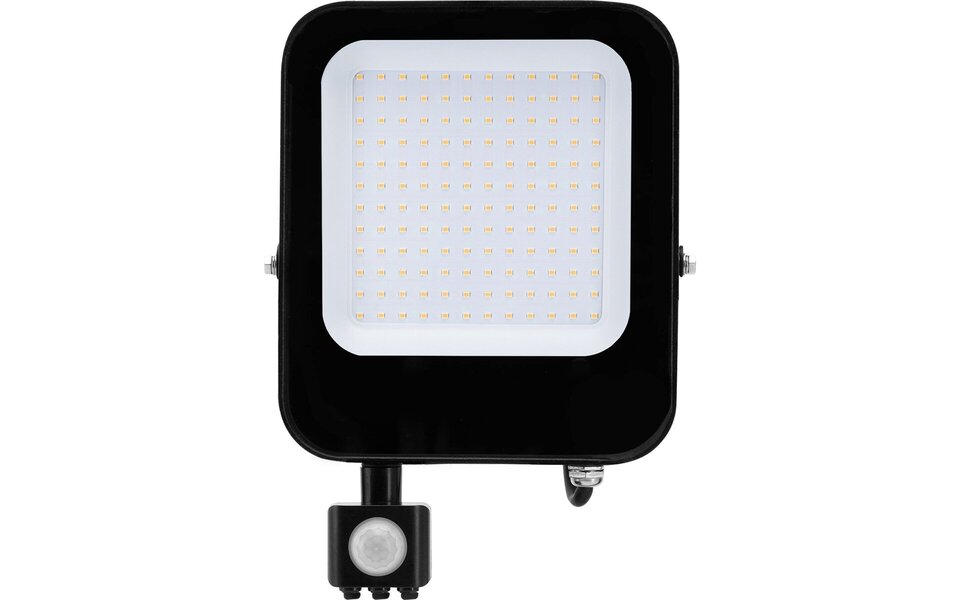 HLW LED LED Bouwlamp 100 Watt met Sensor - Mat Zwarte LED Bouwlamp, Waterdicht IP65, Neutraal Wit